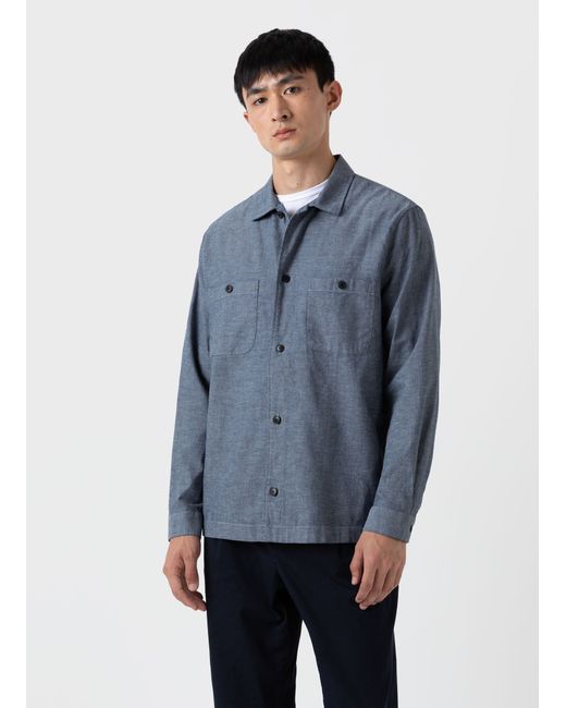 Sunspel Japanese Chambray Overshirt in Mid