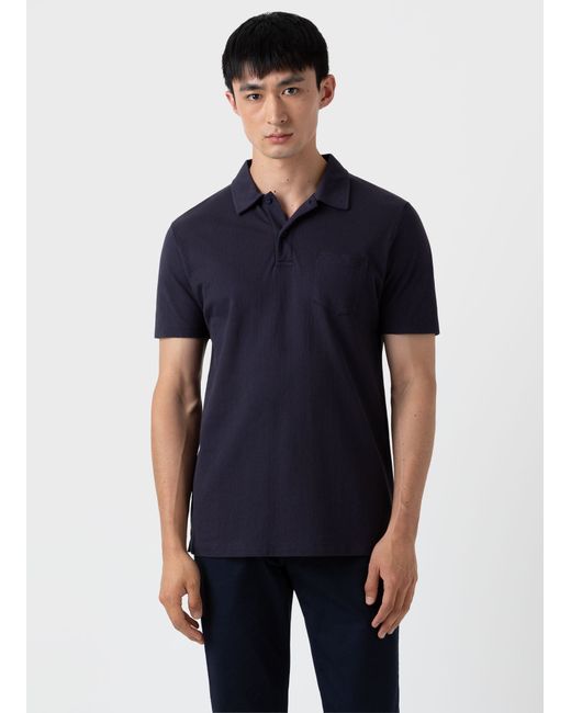 Sunspel Cotton Riviera Polo Shirt in Navy