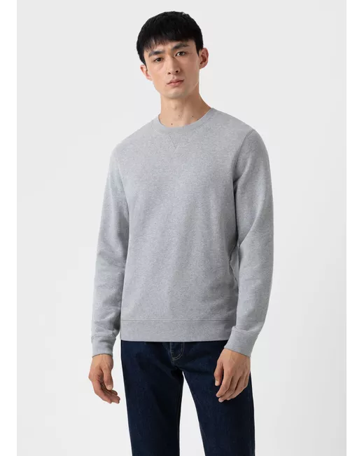 Sunspel Cotton Loopback Sweatshirt in Grey Melange