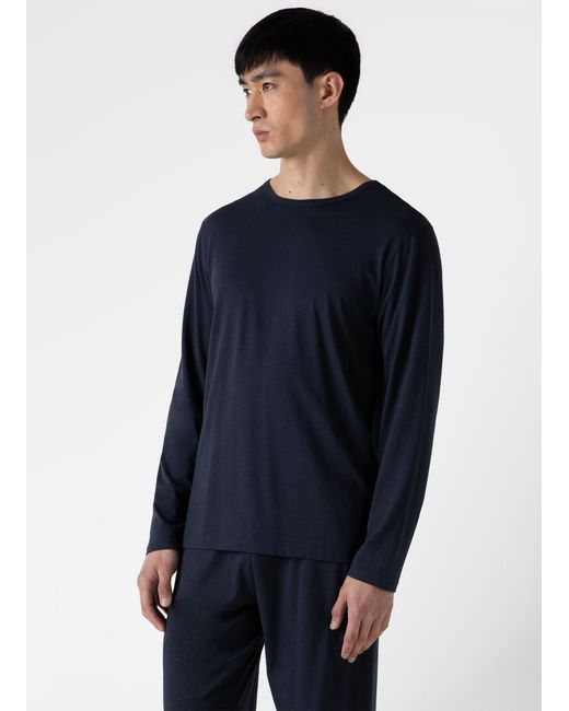 Sunspel Long Sleeve Cotton Modal Lounge T-shirt Navy