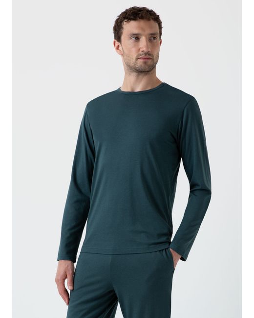 Sunspel Long Sleeve Cotton Modal Lounge T-shirt Peacock