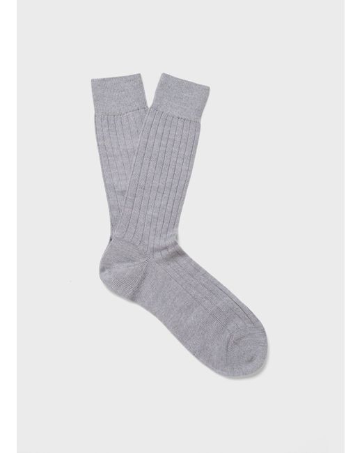 Sunspel Merino Wool Ribbed Socks Grey Melange