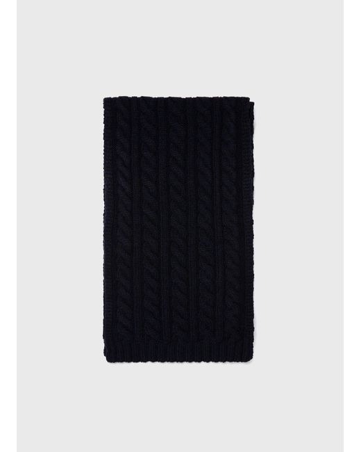 Sunspel Lambswool Cable Scarf Dark Navy Mouline
