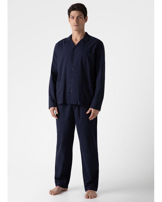Sunspel Cotton Flannel Pyjama Shirt Navy