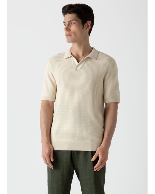 Sunspel Open Textured Polo Shirt Ecru
