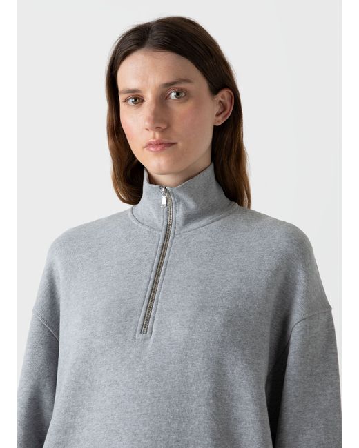 Sunspel Half Zip Loopback Sweatshirt Grey Melange