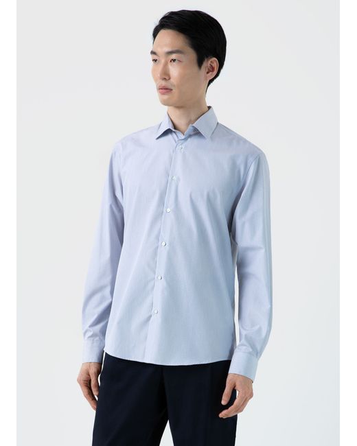 Sunspel Sea Island Cotton Shirt Navy/White Stripe