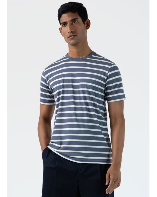 Sunspel Classic T-shirt Slate Ecru Breton Stripe