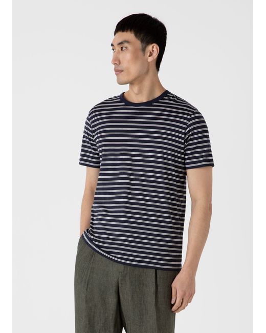 Sunspel Classic T-shirt Navy/Ecru Tramline Stripe
