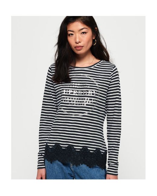 Superdry Stripe Lace Graphic Top