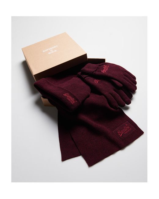 Superdry Label Scarf Glove Beanie Gift Set