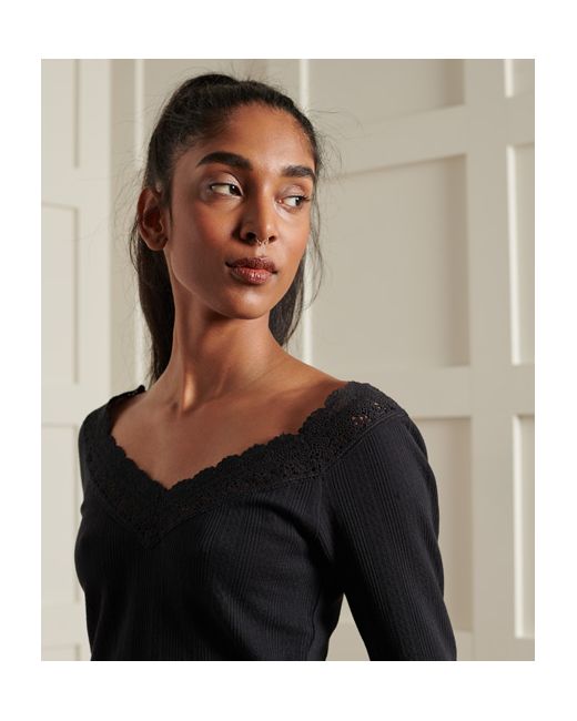 Superdry Lace Pointelle Long Sleeve Top