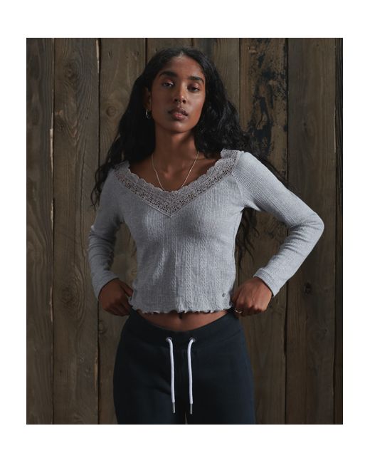 Superdry Lace Pointelle Long Sleeve Top