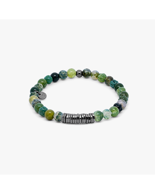 Tateossian Classic Discs bracelet with moss agate and black rhodium plated