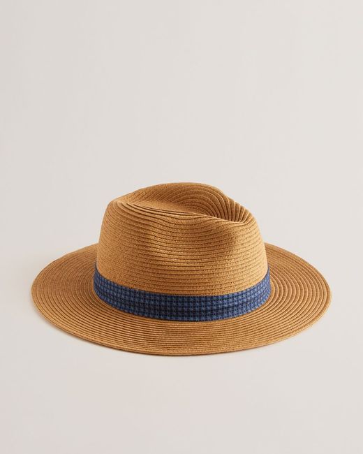 Ted Baker Woven Fedora Hat With Printed Trim Hurcann