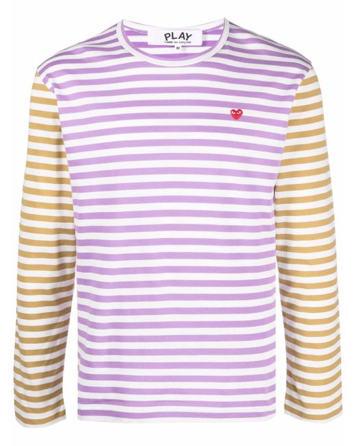 Comme Des Garçons Play Logo Striped Long Sleeve T-shirt