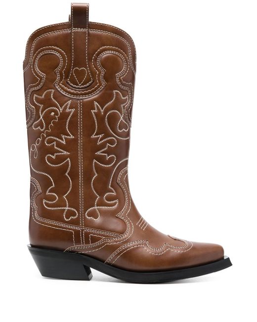 Ganni Leather Western Boots