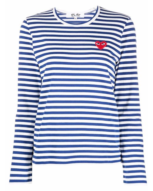 Comme Des Garçons Play Cotton Logo Long Sleeve Striped T-shirt