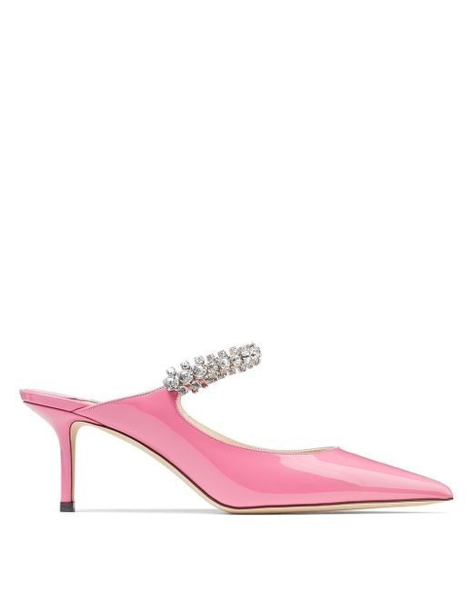Jimmy Choo Bing 65 Crystal Strap Patent Leather Mules
