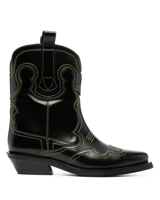 Ganni Leather Western Boots