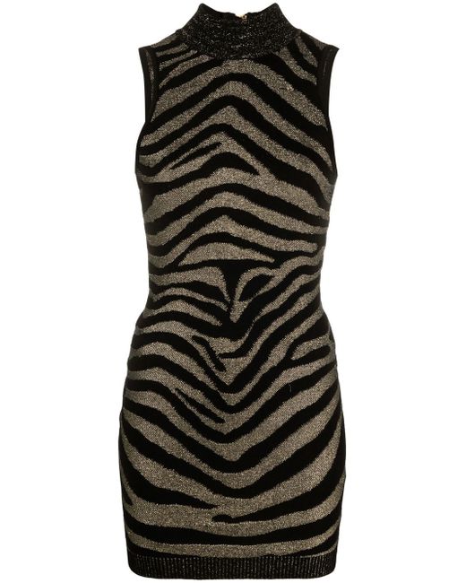 Balmain Sleeveless Zebra Print Knit Short Dress