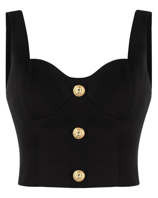 Balmain Button-embossed Strapped Bustier Top