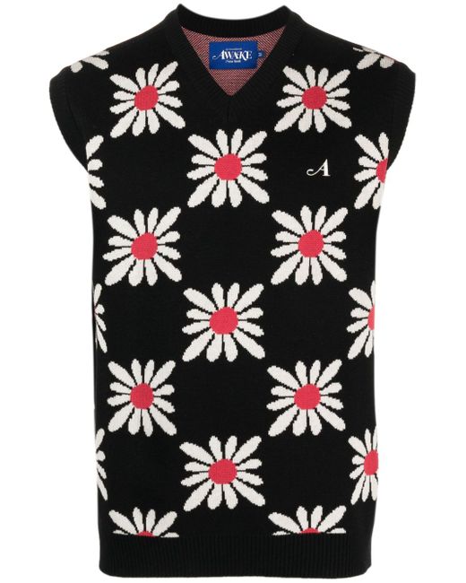 Awake Ny Checkered Floral Sweater Vest