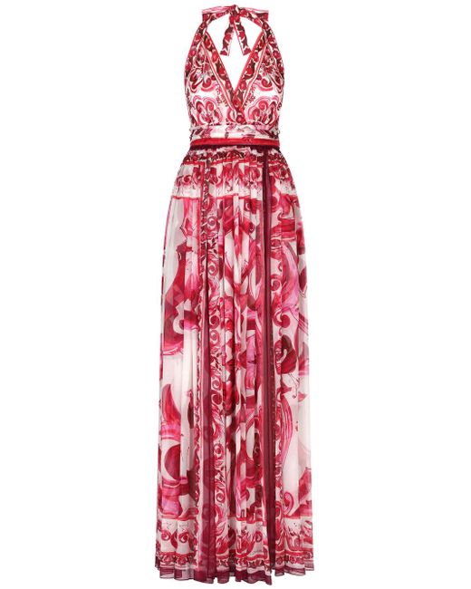 Dolce & Gabbana Majolica Print Silk Long Dress