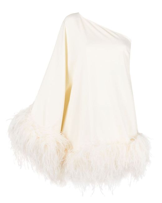 Taller Marmo Piccolo Ubud One-shoulder Feather-trimmed Crepe Mini Dress