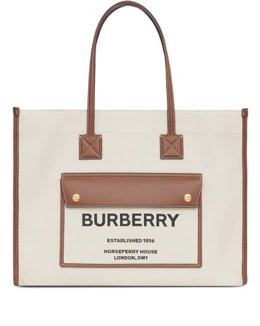 Burberry Pocket Cotton And Leather Shopping Bag