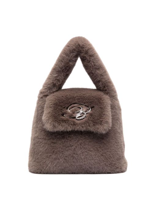 Blumarine Logo Faux Fur Top-handle Bag