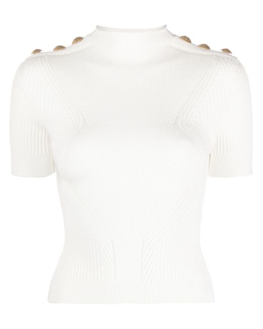 Balmain Gold Embossed Buttons Knitted Top
