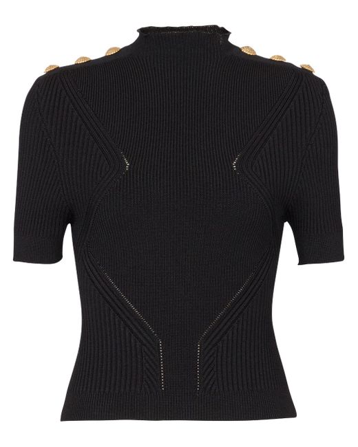 Balmain Gold Embossed Buttons Knitted Top