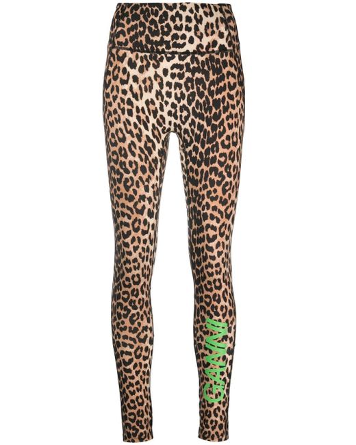 Ganni Leopard Print Logo Leggings