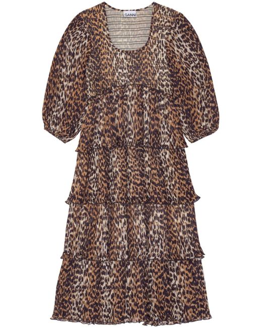 Ganni Leopard Print Midi Dress