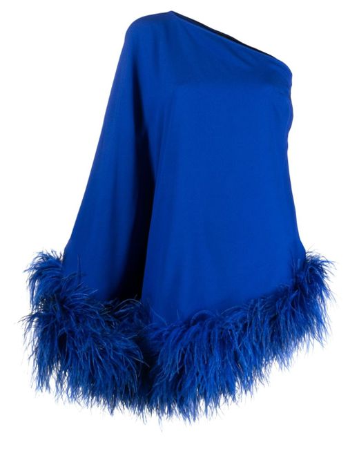 Taller Marmo Piccolo Ubud One-shoulder Feather-trimmed Crepe Mini Dress