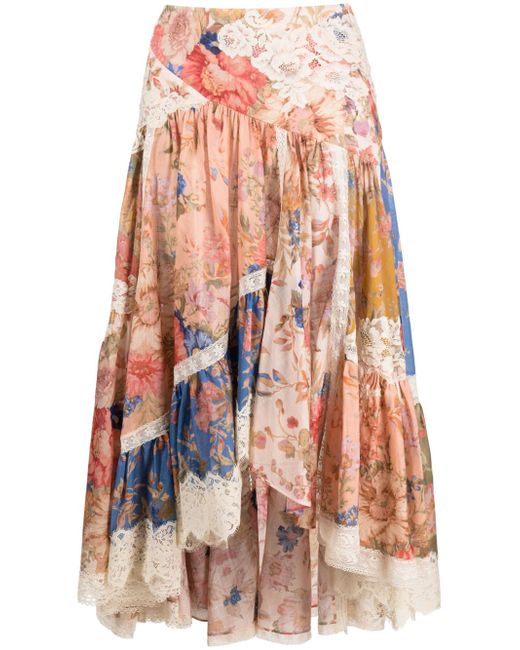 Zimmermann Floral Print Cotton Midi Skirt