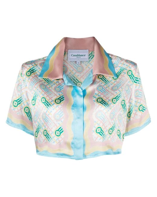 Casablanca Printed Silk Cropped Shirt