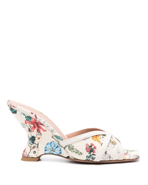 Malone Souliers Perla Wedge 85 Printed Canvas Mules