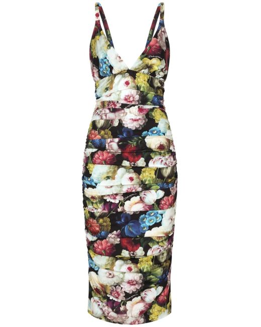 Dolce & Gabbana Flower Print Silk Midi Dress