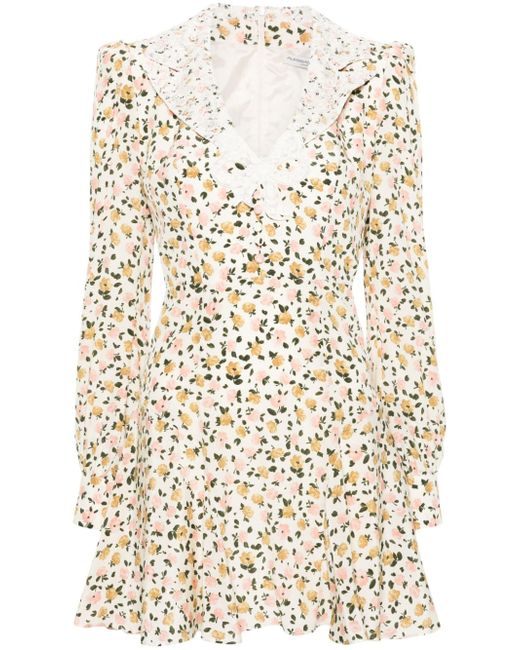 Alessandra Rich Flower Print Silk Short Dress