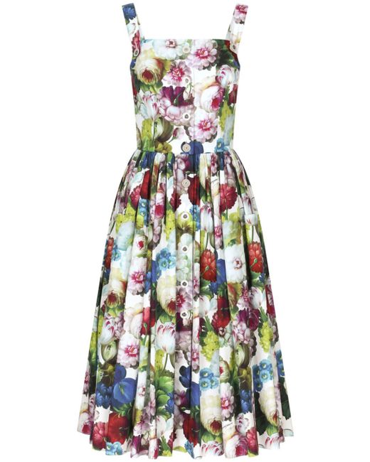Dolce & Gabbana Flower Print Midi Cotton Dress
