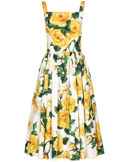 Dolce & Gabbana Flower Print Cotton Midi Dress