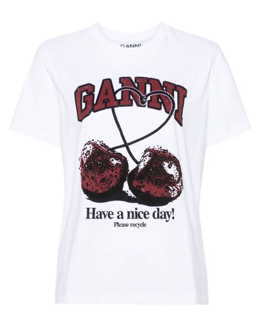Ganni Cherry Print Cotton T-shirt