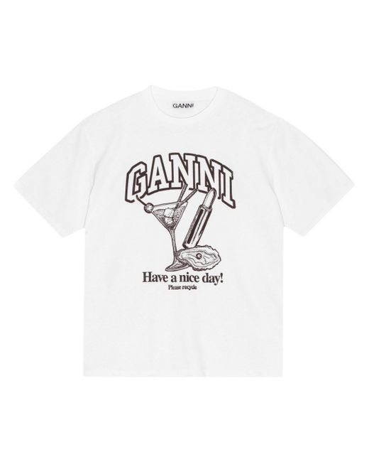 Ganni Cocktail Print Cotton T-shirt