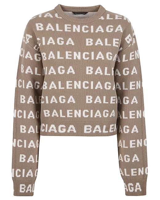 Balenciaga Allover Logo Wool Cropped Sweater