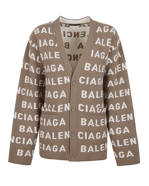 Balenciaga Allover Logo Wool Cardigan