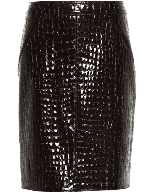 Tom Ford Croco Embossed Leather Midi Skirt