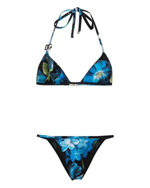 Dolce & Gabbana Flower Print Triangle Bikini Set