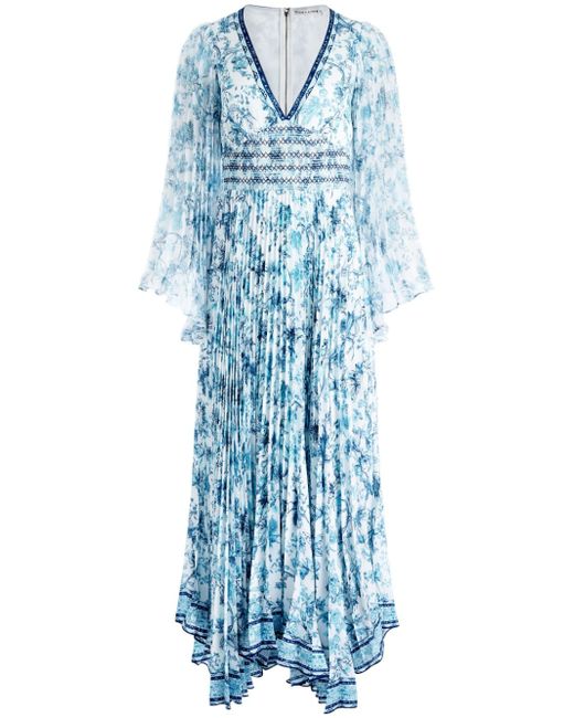 Alice + Olivia Sion Floral Print Pleated Maxi Dress